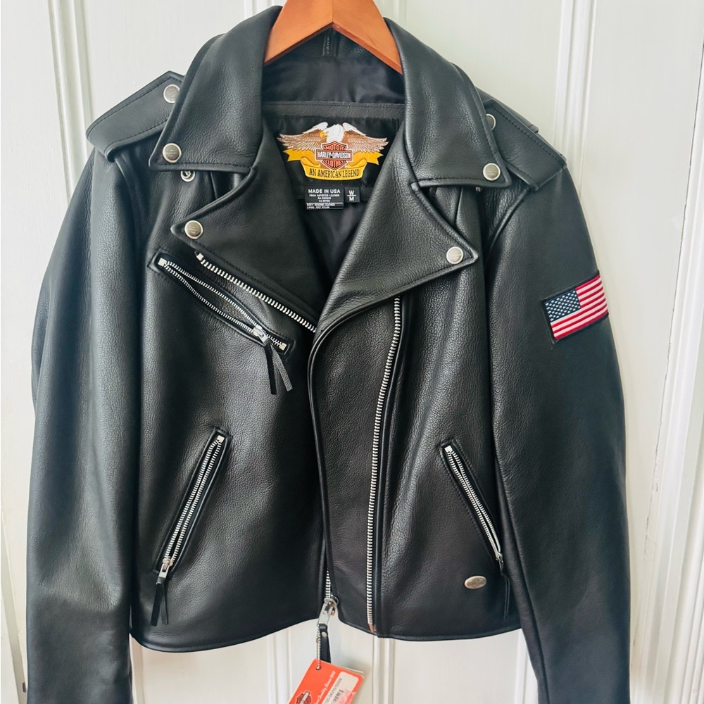 Harley-Davidson Black Leather Motorcycle Jacket Asymmetrical Zipper